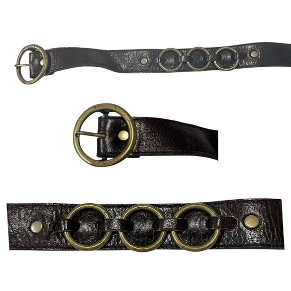 Kim White Brown Leather Belt  with Brass Rings,‎ Size 40 - Picture 7 of 16